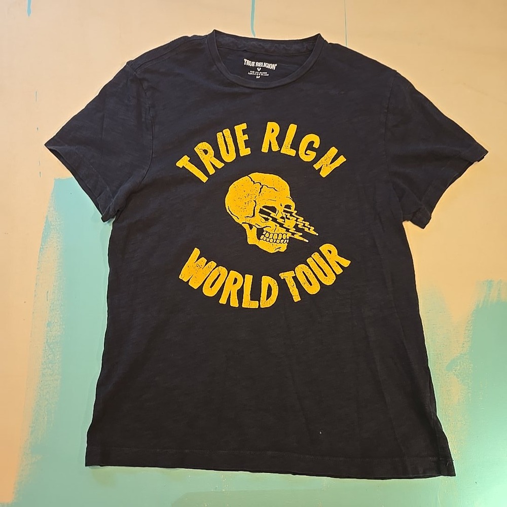 True‎ Religion Skull World Tour Black T Shirt S Streetwear Graphic Black 17x25